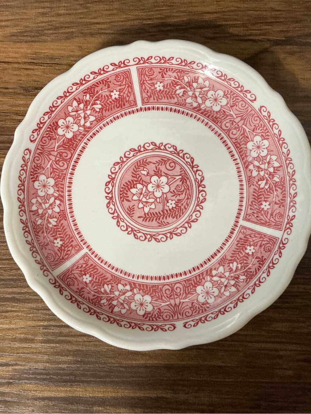Syracuse China Red Floral Ceramic Dessert Plate - Classic Floral Pattern